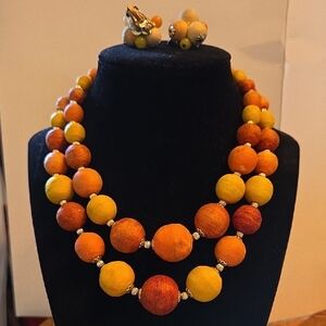 Vibrant Orange and Yellow Beaded Necklace Set